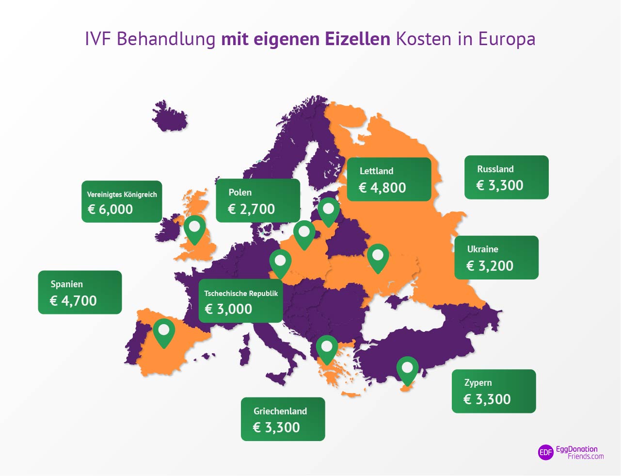 IVF Behandlung mit eigenen Eizellen Kosten Landkarte